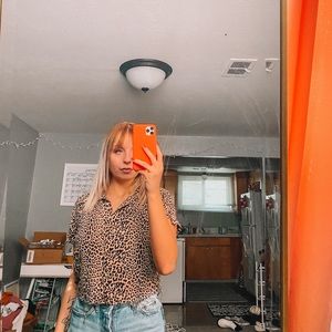 Cheetah button blouse